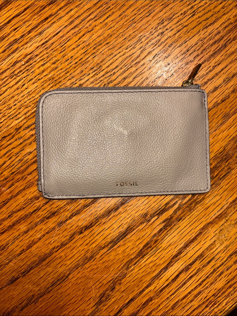 Fossil Light Gray Leather Zip Card Wallet